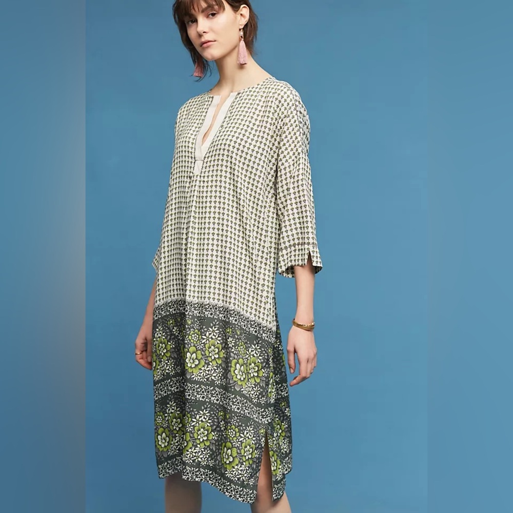 Anthropologie Burning Torch Jade Silk Midi Dress